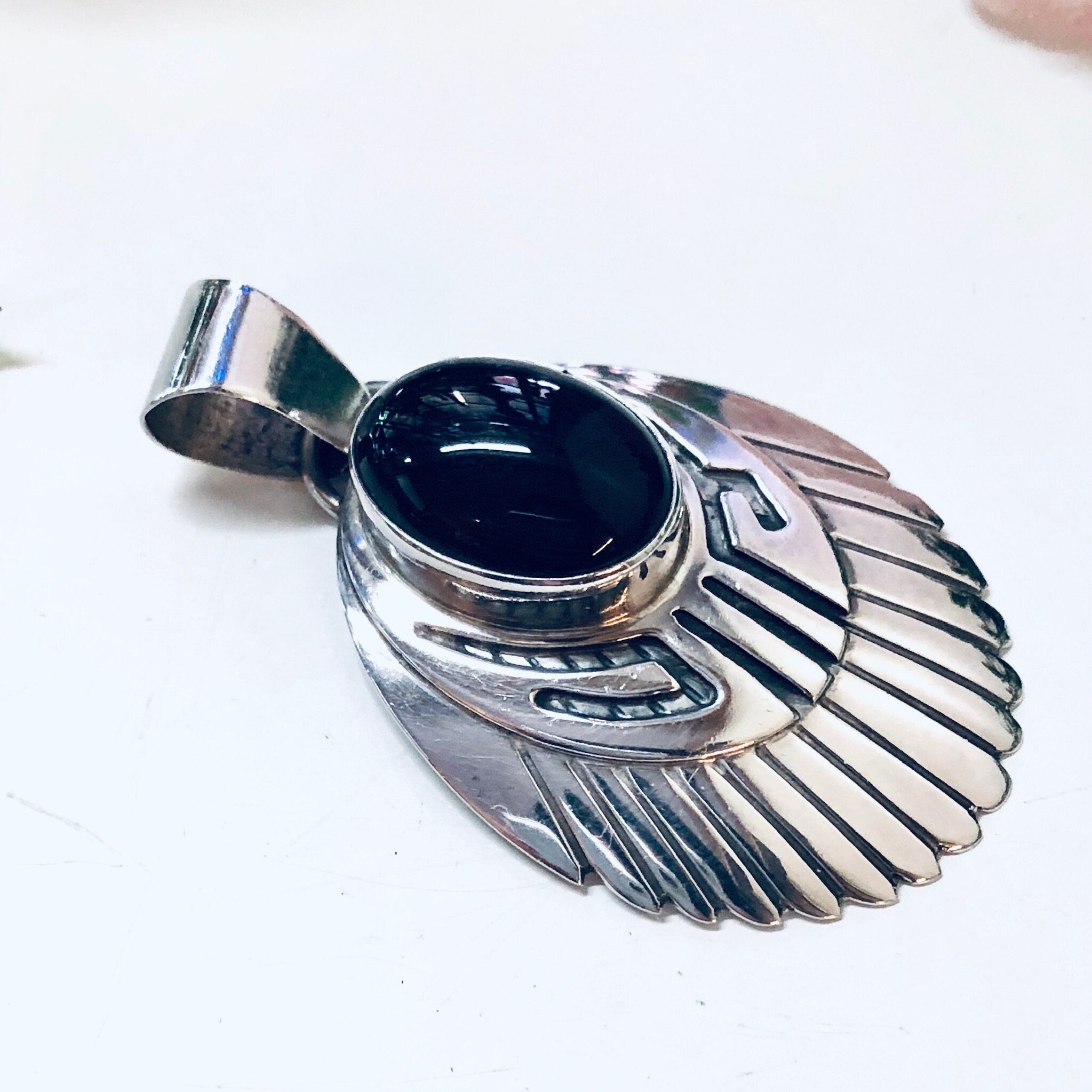 Vintage Pendant, Black Onyx Pendant, Onyx Jewelry, Sterling Silver Pendant, Southwestern Jewelry, Black and Silver, Vintage Necklace