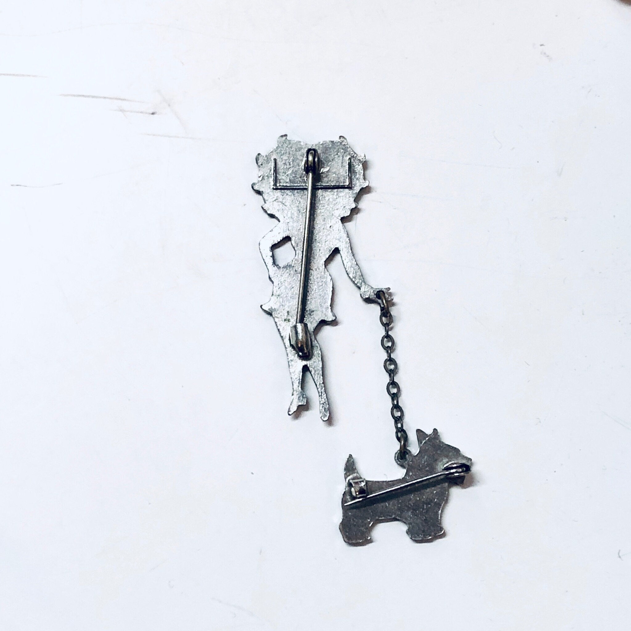 Betty Boop Pin, Vintage Pin, Betty Boop With Dog, Flapper Girl, Silver Tone Pin, Red, Silver, Black, Dog, Retro Jewelry, Vintage Jewelry