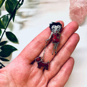 Betty Boop Pin, Vintage Pin, Betty Boop With Dog, Flapper Girl, Silver Tone Pin, Red, Silver, Black, Dog, Retro Jewelry, Vintage Jewelry