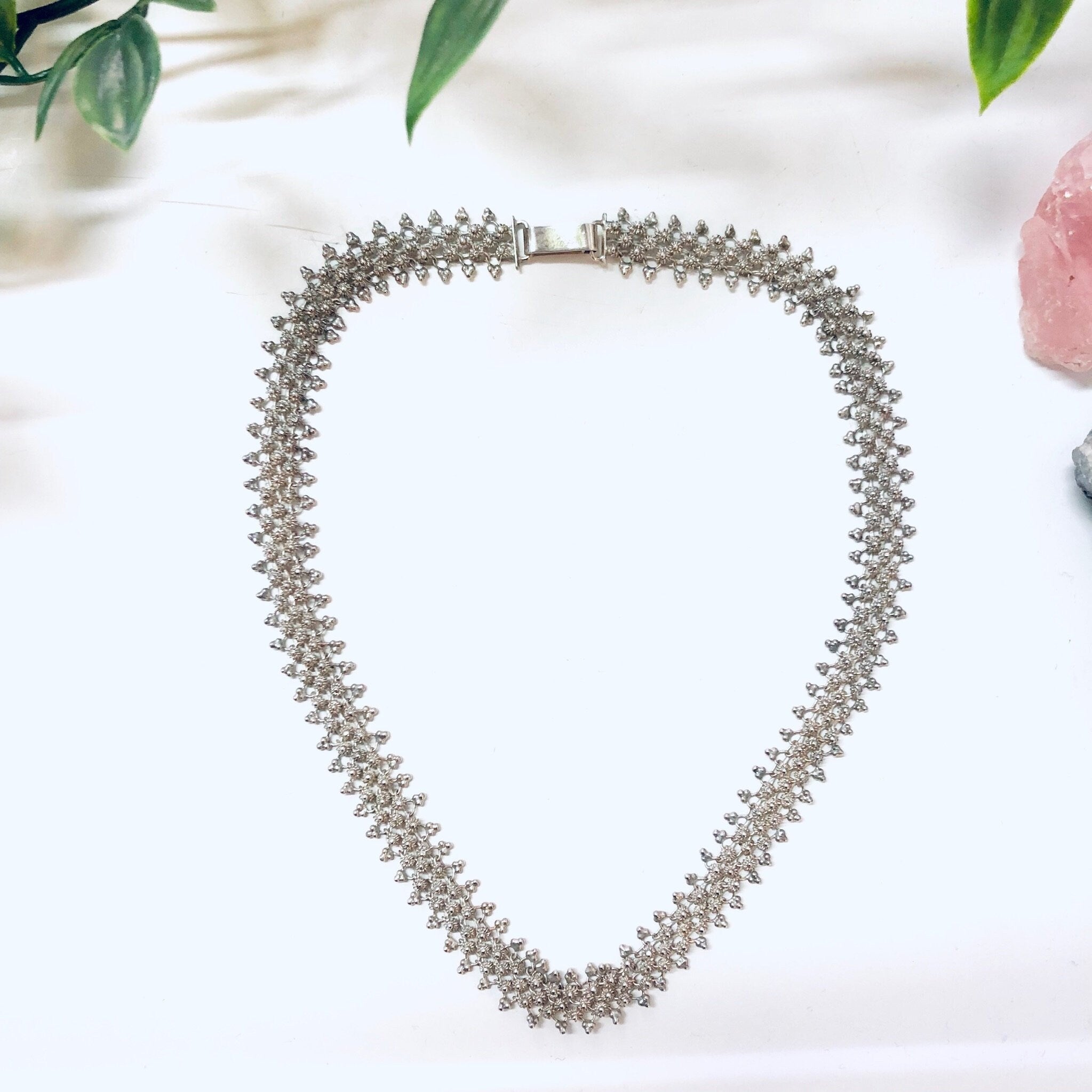 Vintage Silver Necklace, Vintage Choker, Link Necklace, Short Necklace, Vintage Jewelry, Thick Choker, Statement Jewelry, Hook Closure,