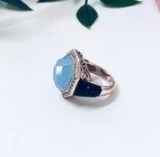 Vintage Cocktail Ring, Purple and Black Ring, Vintage Jewelry, Sterling Silver Ring, Light Purple Stone, Light Blue, Filagree Ring, Unique