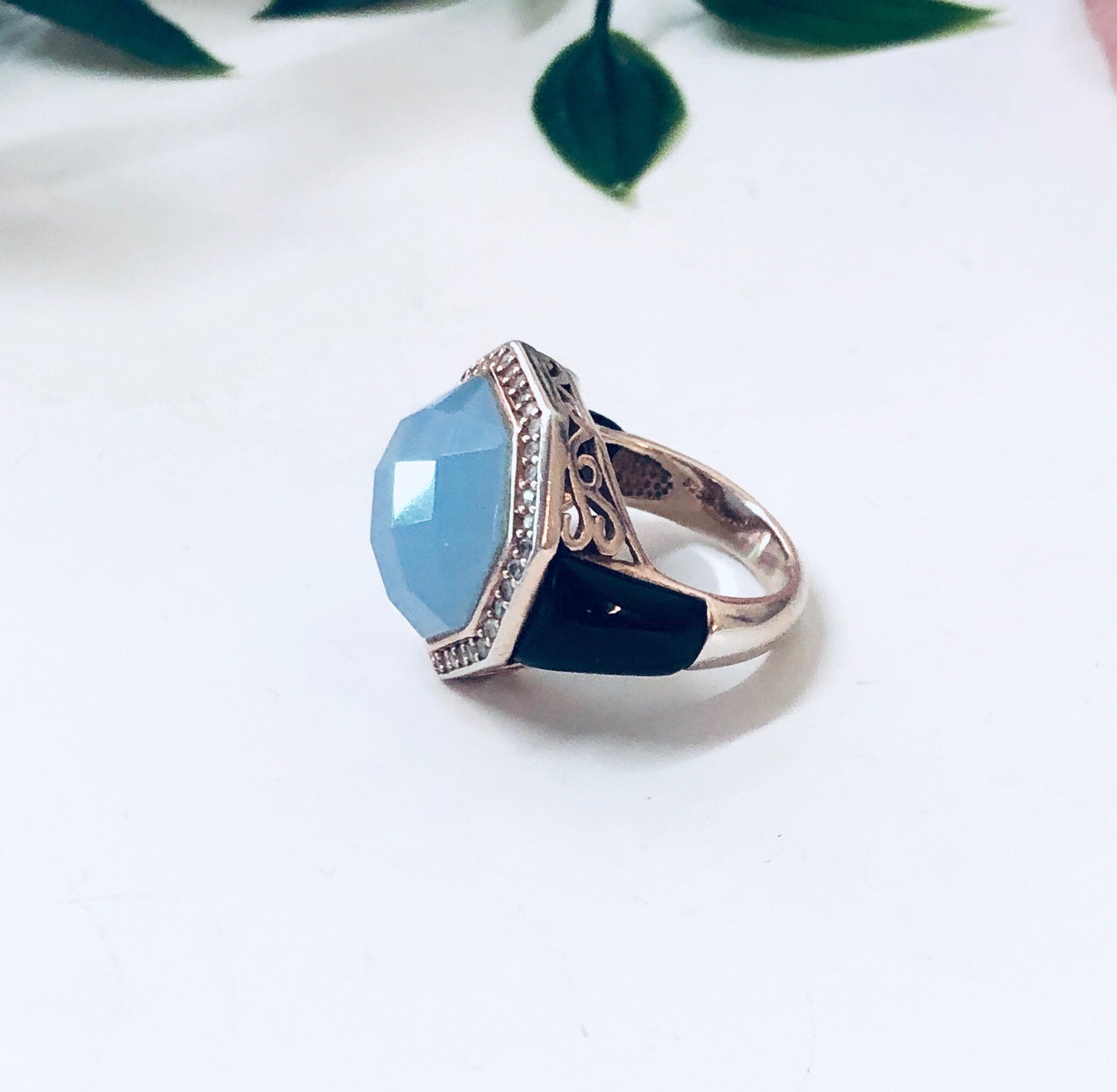 Vintage Cocktail Ring, Purple and Black Ring, Vintage Jewelry, Sterling Silver Ring, Light Purple Stone, Light Blue, Filagree Ring, Unique