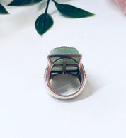 Vintage Silver Ring, Cocktail Ring, Statement Jewelry, Vintage Jewelry, Green, Black, Faux Diamonds, Light Green, Large Ring, Rectangle Ring