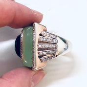Vintage Silver Ring, Cocktail Ring, Statement Jewelry, Vintage Jewelry, Green, Black, Faux Diamonds, Light Green, Large Ring, Rectangle Ring