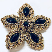 Vintage Brooch, Gold Toned Jewelry, Vintage Jewelry, Black Gemstones, Star Shaped, Star Jewelry, Vintage Pin, Costume Jewelry, Holiday Gift