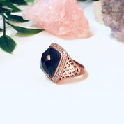 Vintage Cocktail Ring, Costume Jewelry, Rose Gold, Purple Gemstone, Faux Diamond, Large Ring, Statement Jewelry, Square Ring, Purple Pink