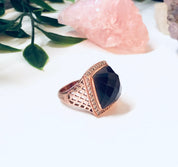 Vintage Cocktail Ring, Costume Jewelry, Rose Gold, Purple Gemstone, Faux Diamond, Large Ring, Statement Jewelry, Square Ring, Purple Pink