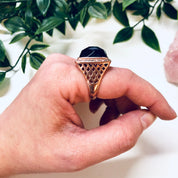 Vintage Cocktail Ring, Costume Jewelry, Rose Gold, Purple Gemstone, Faux Diamond, Large Ring, Statement Jewelry, Square Ring, Purple Pink