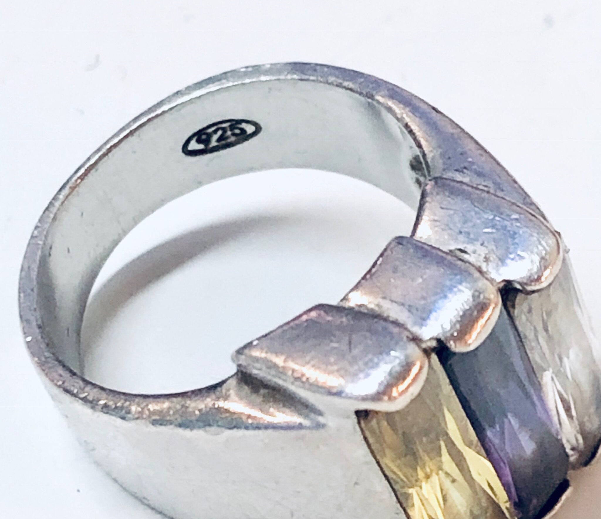Vintage Silver Ring, Sterling Silver Ring, Vintage Jewelry, Purple Gemstone, Yellow Gemstone, Statement Jewelry, Unique Jewelry, Sparkly
