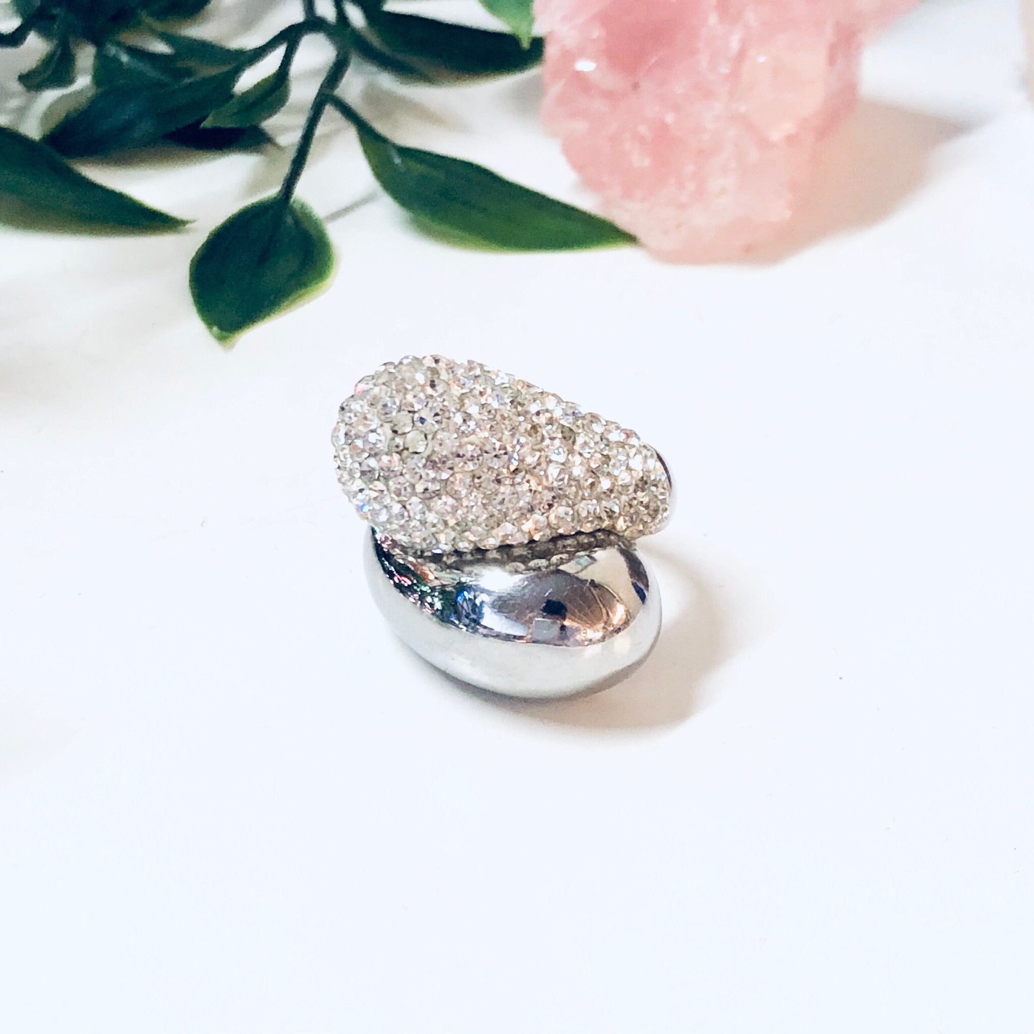 Vintage Statement Ring, Large Ring, Flashy Jewelry, Sparkly Ring, Swirl Ring, Fake Diamonds, Faux Diamonds, Cocktail Ring, Holiday Gift Idea