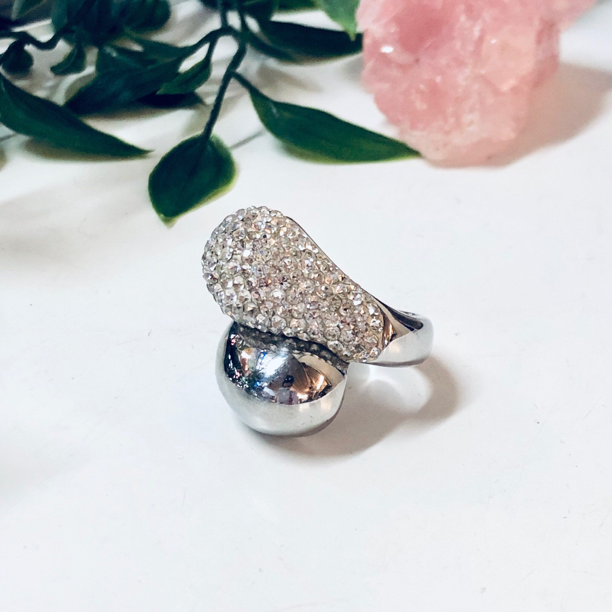 Vintage Statement Ring, Large Ring, Flashy Jewelry, Sparkly Ring, Swirl Ring, Fake Diamonds, Faux Diamonds, Cocktail Ring, Holiday Gift Idea