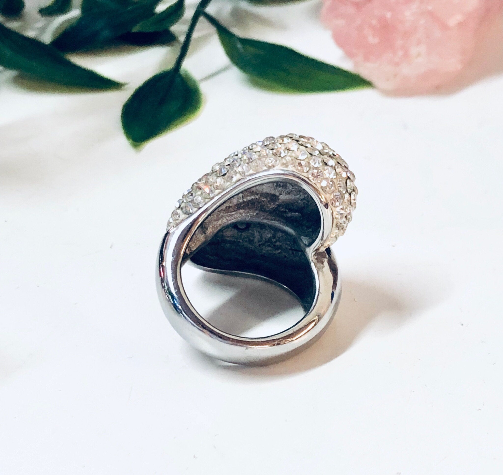 Vintage Statement Ring, Large Ring, Flashy Jewelry, Sparkly Ring, Swirl Ring, Fake Diamonds, Faux Diamonds, Cocktail Ring, Holiday Gift Idea