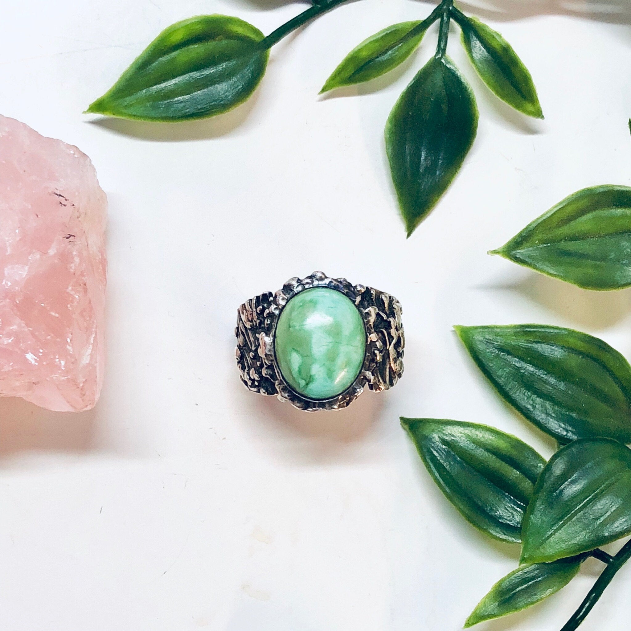 Vintage Silver Ring, Turquoise Ring, Sterling Silver, Vintage Jewelry, Blue, Green, Silver, Textured Silver, Statement Jewelry, Large Ring