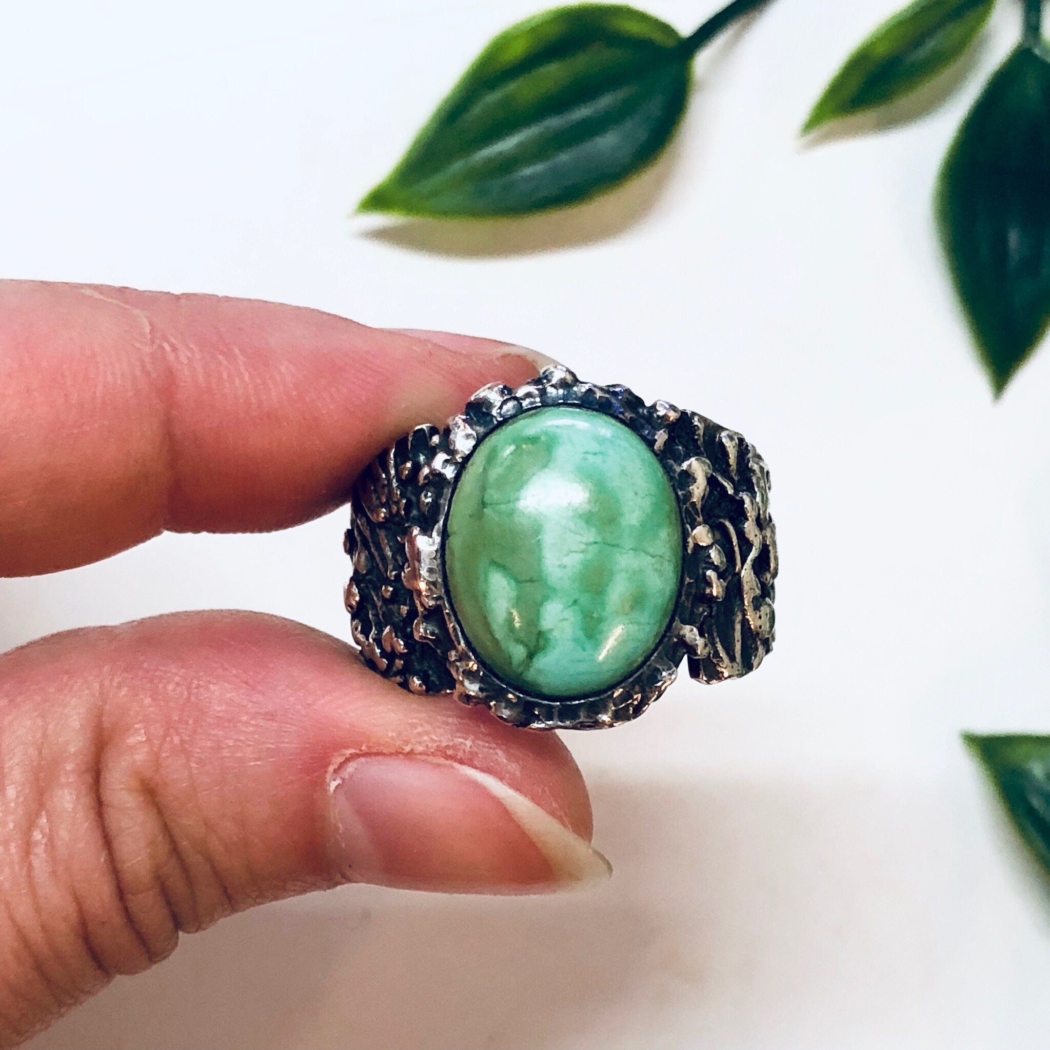 Vintage Silver Ring, Turquoise Ring, Sterling Silver, Vintage Jewelry, Blue, Green, Silver, Textured Silver, Statement Jewelry, Large Ring