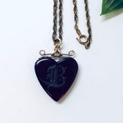 Vintage Necklace, Gold Chain, Heart Necklace, Monogrammed Pendant, Pendant Necklace, Vintage Jewelry, Gold Filled Chain, B, Monogram B, Red