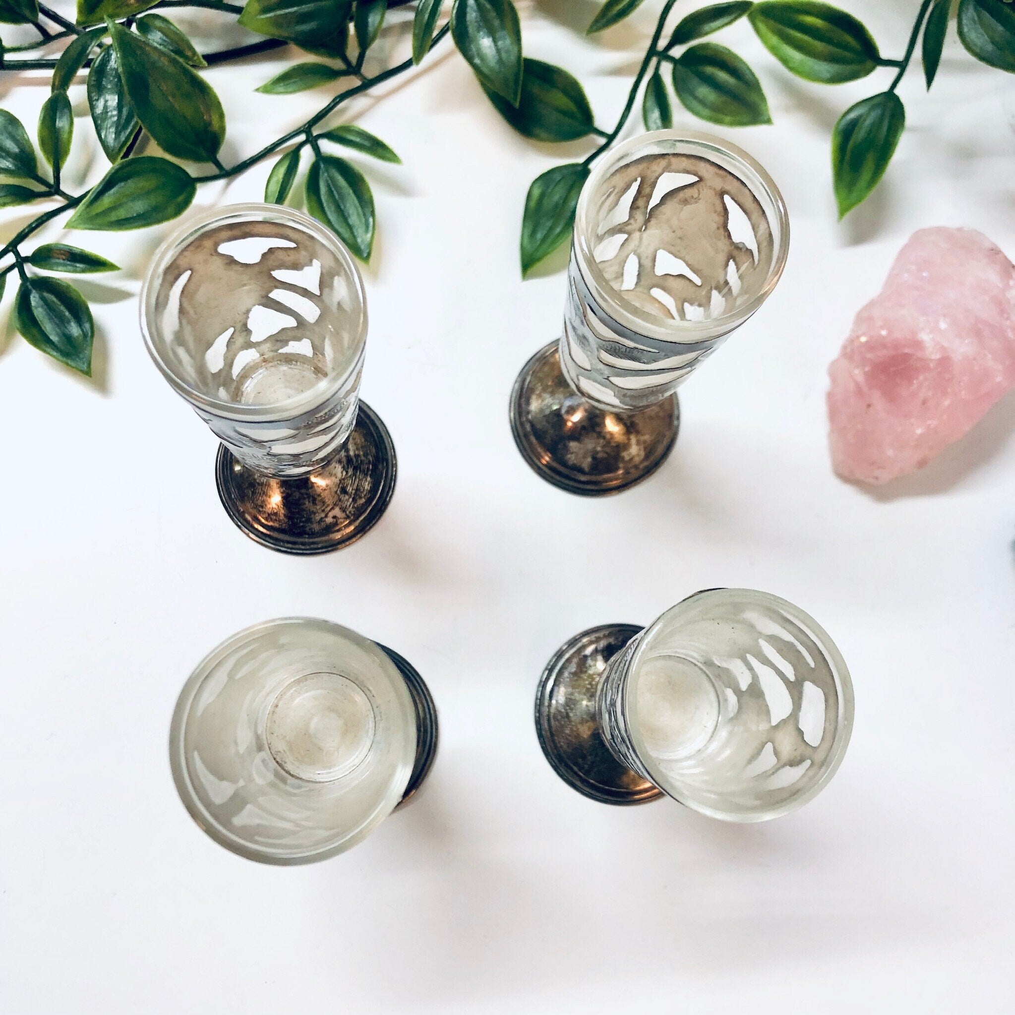 Vintage Shot Glasses, Sterling Silver Glass, Etched Silver Glass, Silver Overlay, Floral Design, Unique Glass, Vintage Home Decor, Silver