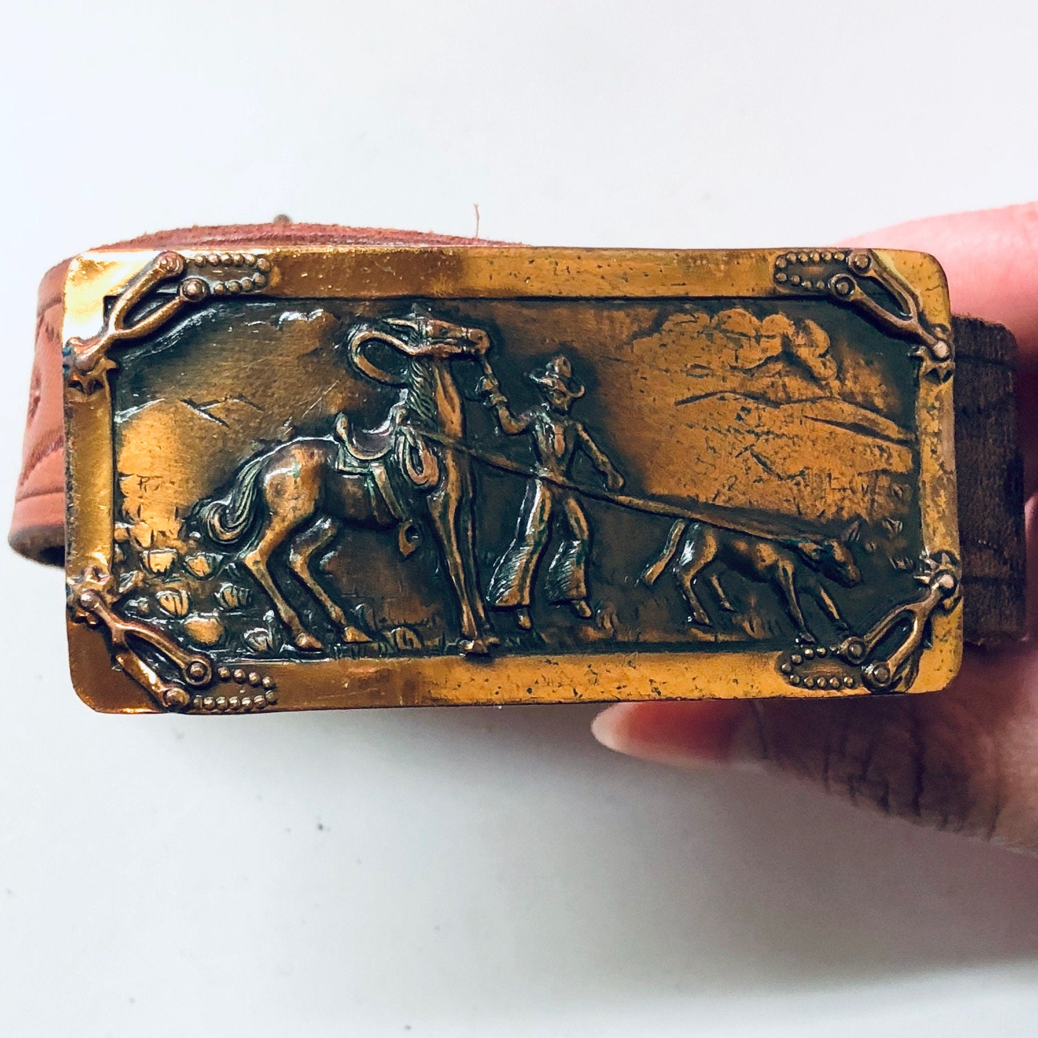 Vintage Belt, Leather Belt, Cowboy Belt, Brown Leather, Belt Buckle, Southwestern Belt, Small Belt, Skinny Belt, Hook Buckle, Vintage Style
