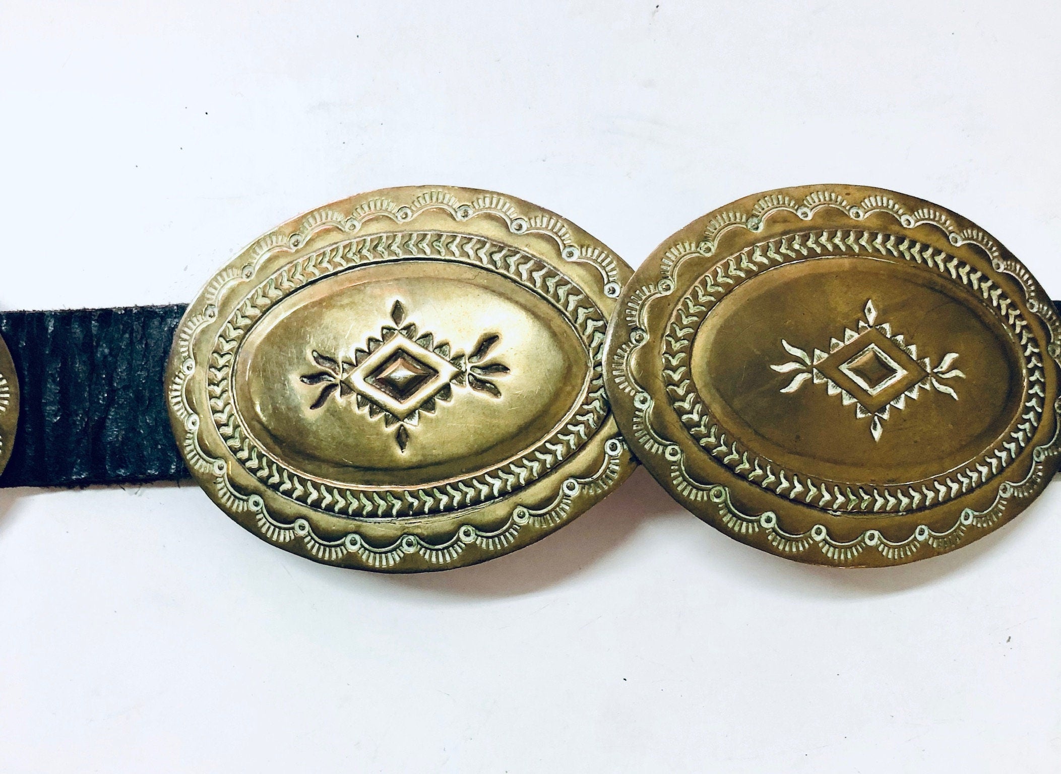 Vintage Belt, Skinny Concho Belt, Brass Concho Belt, High Waisted Belt, Southwestern, Hippie, Bohemian Style, Brown Leather, Leather Belt,