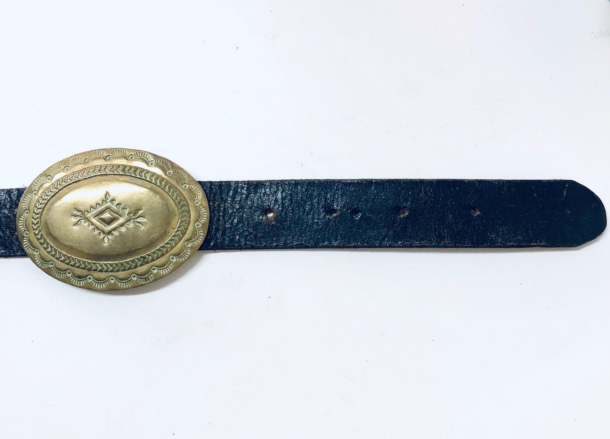Vintage Belt, Skinny Concho Belt, Brass Concho Belt, High Waisted Belt, Southwestern, Hippie, Bohemian Style, Brown Leather, Leather Belt,