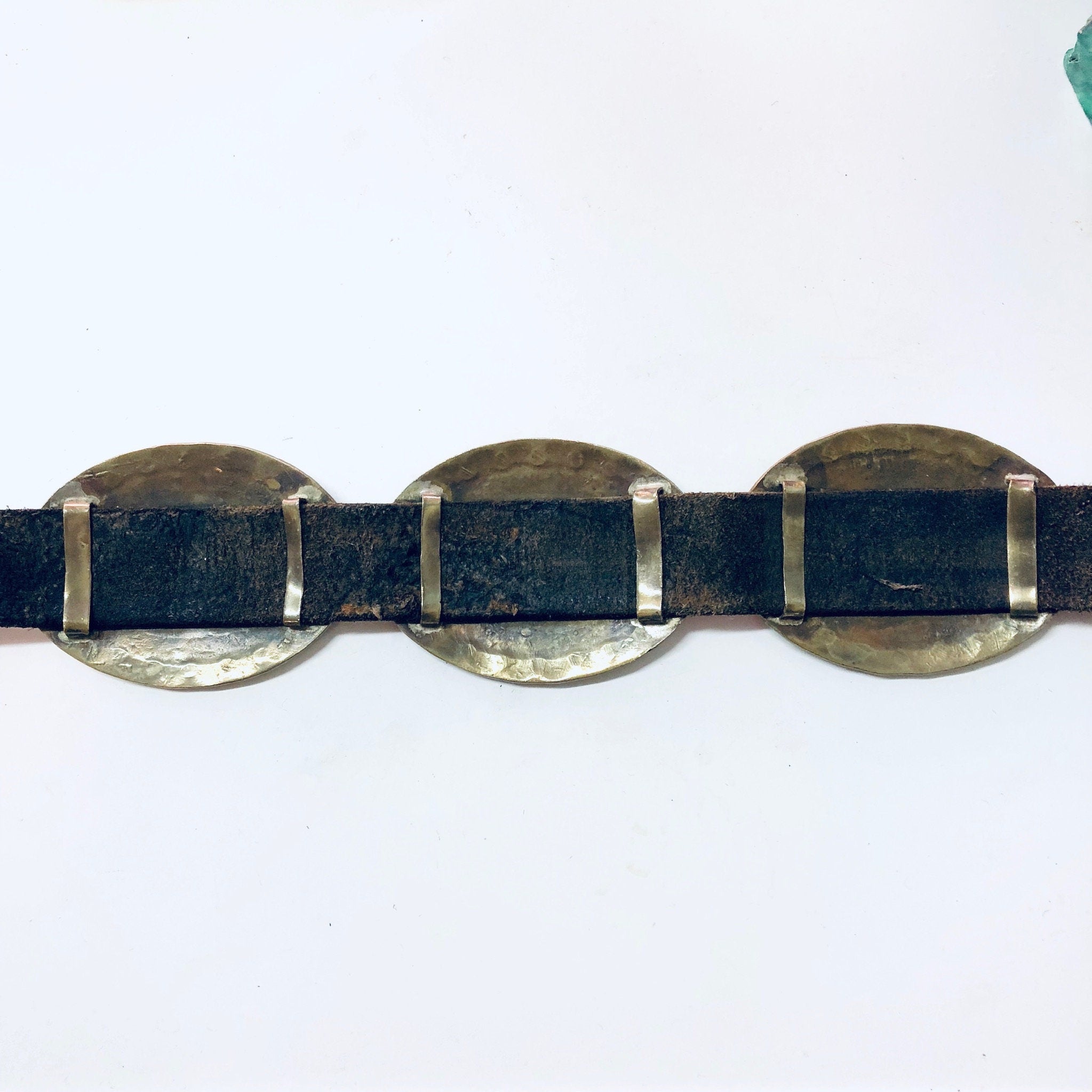 Vintage Belt, Skinny Concho Belt, Brass Concho Belt, High Waisted Belt, Southwestern, Hippie, Bohemian Style, Brown Leather, Leather Belt,