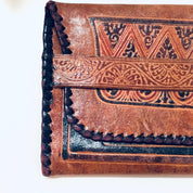 Vintage Wallet, Leather Wallet, Fold Over Wallet, Soft Leather, Brown, Black, Tooled Leather, Tri Fold Wallet, Unique Design, Light Brown