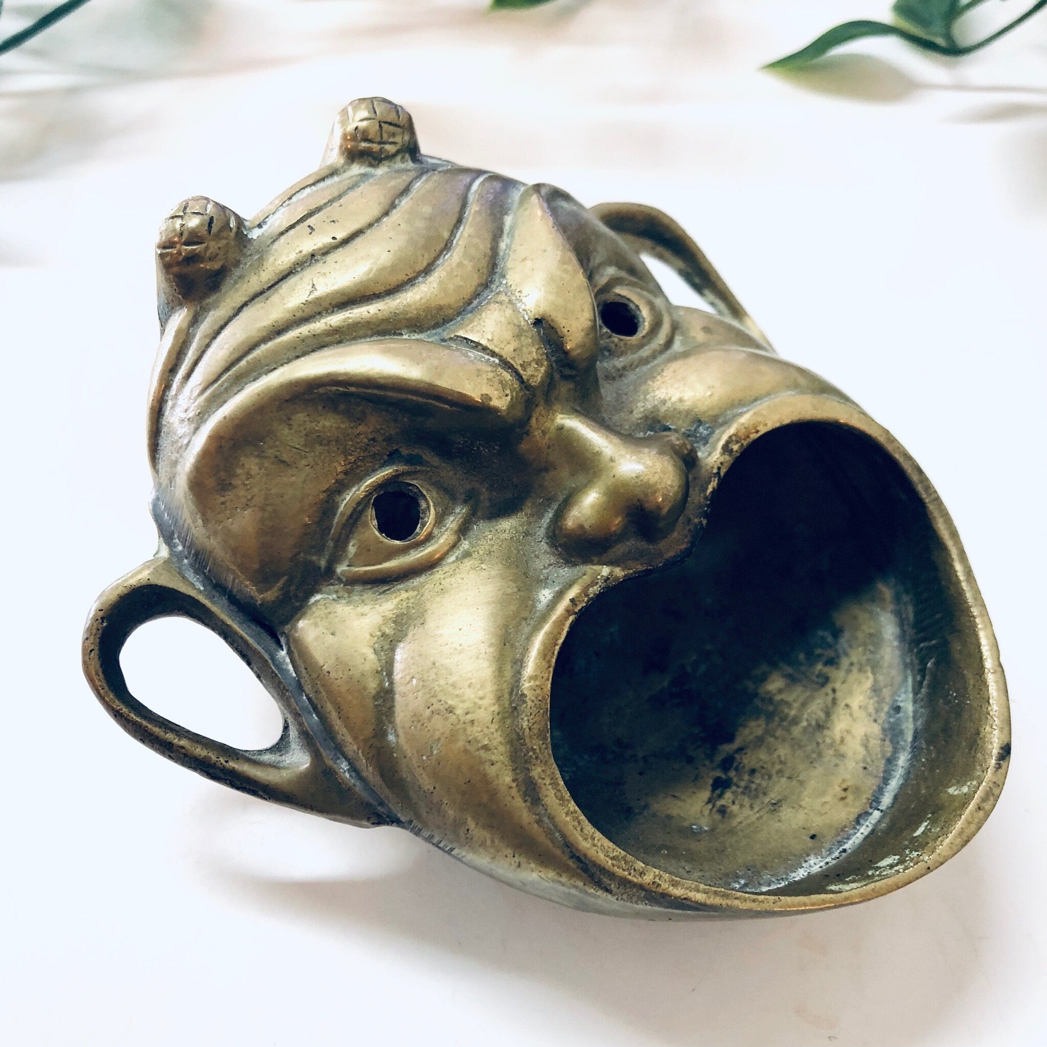 Vintage Brass Devil Ashtray, Wide Mouth Devil Tray, Made in Italy, Incense Burner, Brass Coin Dish, Catch All Dish