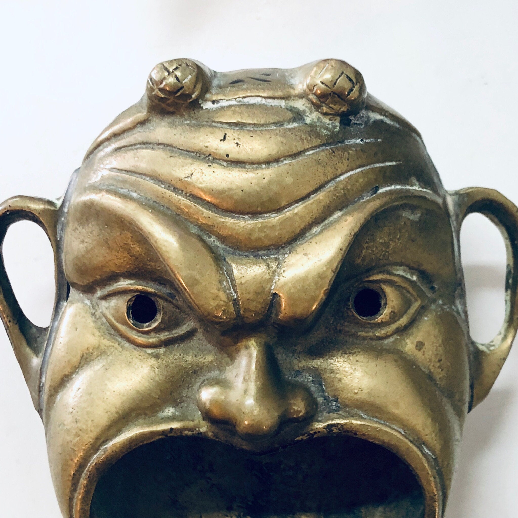 Vintage Brass Devil Ashtray, Wide Mouth Devil Tray, Made in Italy, Incense Burner, Brass Coin Dish, Catch All Dish