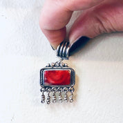 Vintage Silver Pendant, Vintage Necklace, Red Natural Stone, Red Marble Stone, Dangle Pendant, Red Jewelry
