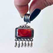 Vintage Silver Pendant, Vintage Necklace, Red Natural Stone, Red Marble Stone, Dangle Pendant, Red Jewelry