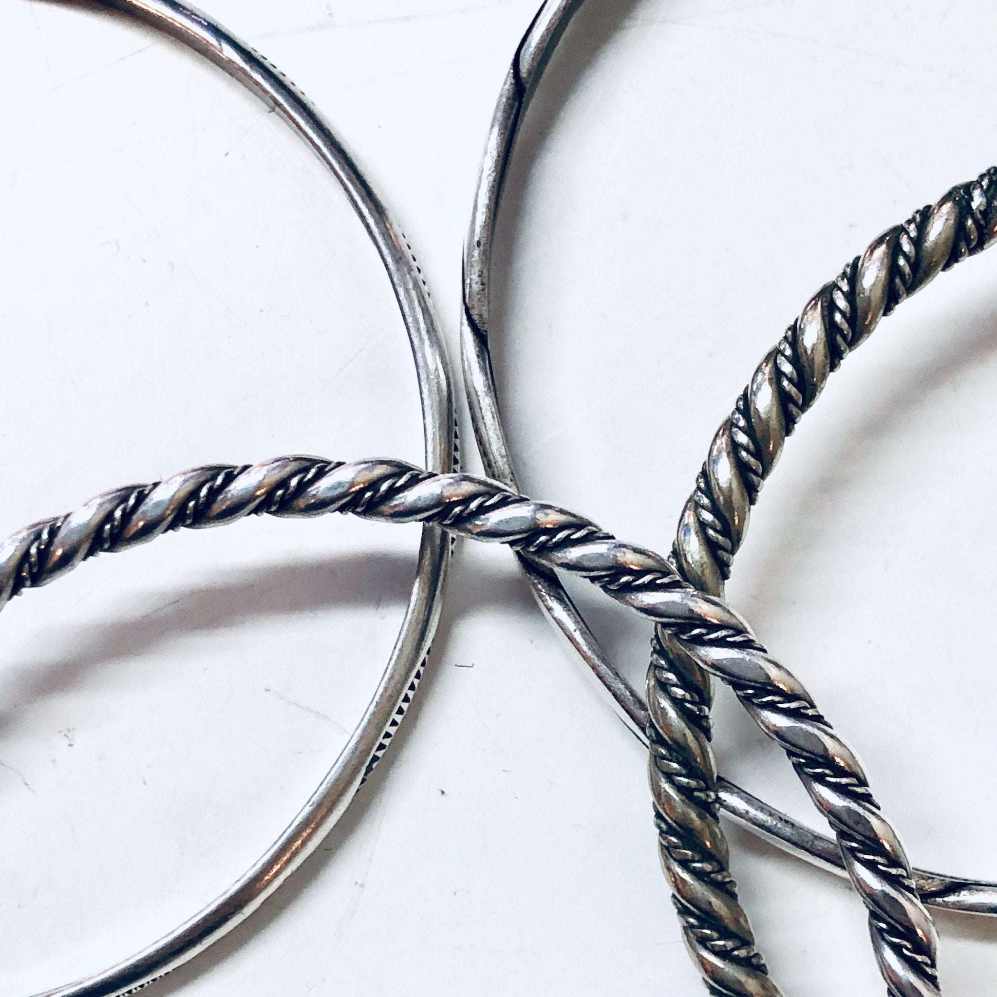 Bangle Bracelets, Vintage Jewelry, Textured Bracelets, Set of Four, Silver Plated Jewelry, Sleek Jewelry, Bangles, Holiday Gift Idea, Simple