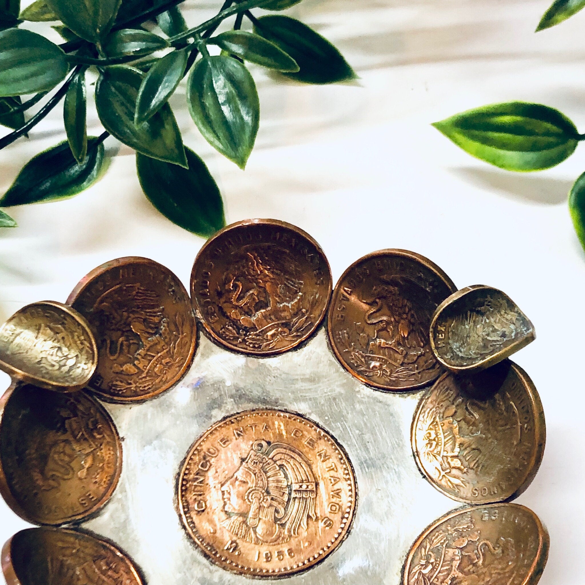 Mexican Coin Ashtray, Vintage Ashtray, Catch All Dish, Ring Dish, Ring Tray, Centavos Ashtray, Copper, Coin Tray, Foreign Currency, Dish