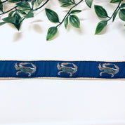 Vintage Woven Belt, Crab Belt, Blue Crabs, Boating Belt, Leather Belt, Brass Belt Buckle, Preppy Dad Belt, Blue, Brown, Brass, Fisherman