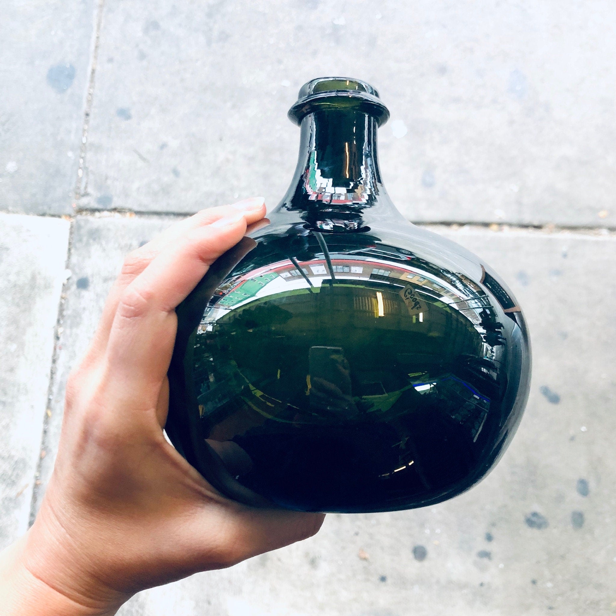 Vintage Glass Bottle, Green Glass Bottle, Vintage Home Decor, Hand Blown Glass, Dark Green Glass, Vintage Vase, Centerpiece, Collectible
