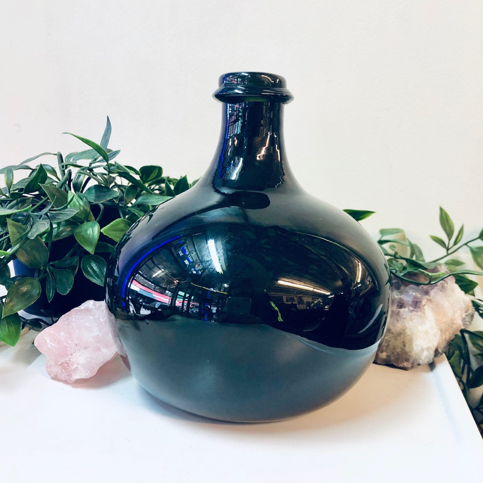 Vintage Glass Bottle, Green Glass Bottle, Vintage Home Decor, Hand Blown Glass, Dark Green Glass, Vintage Vase, Centerpiece, Collectible