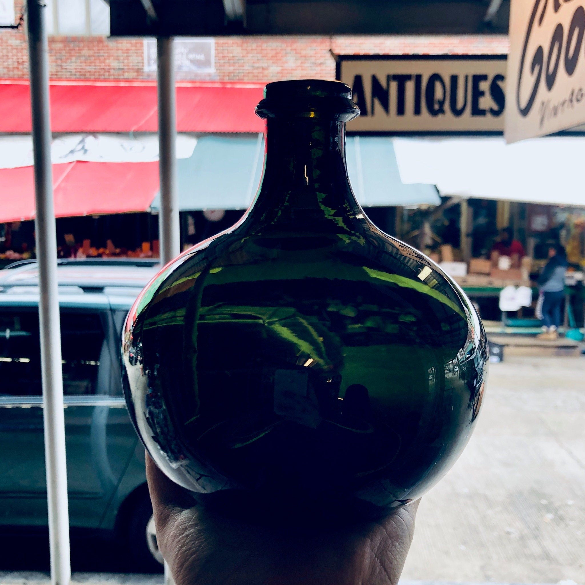 Vintage Glass Bottle, Green Glass Bottle, Vintage Home Decor, Hand Blown Glass, Dark Green Glass, Vintage Vase, Centerpiece, Collectible