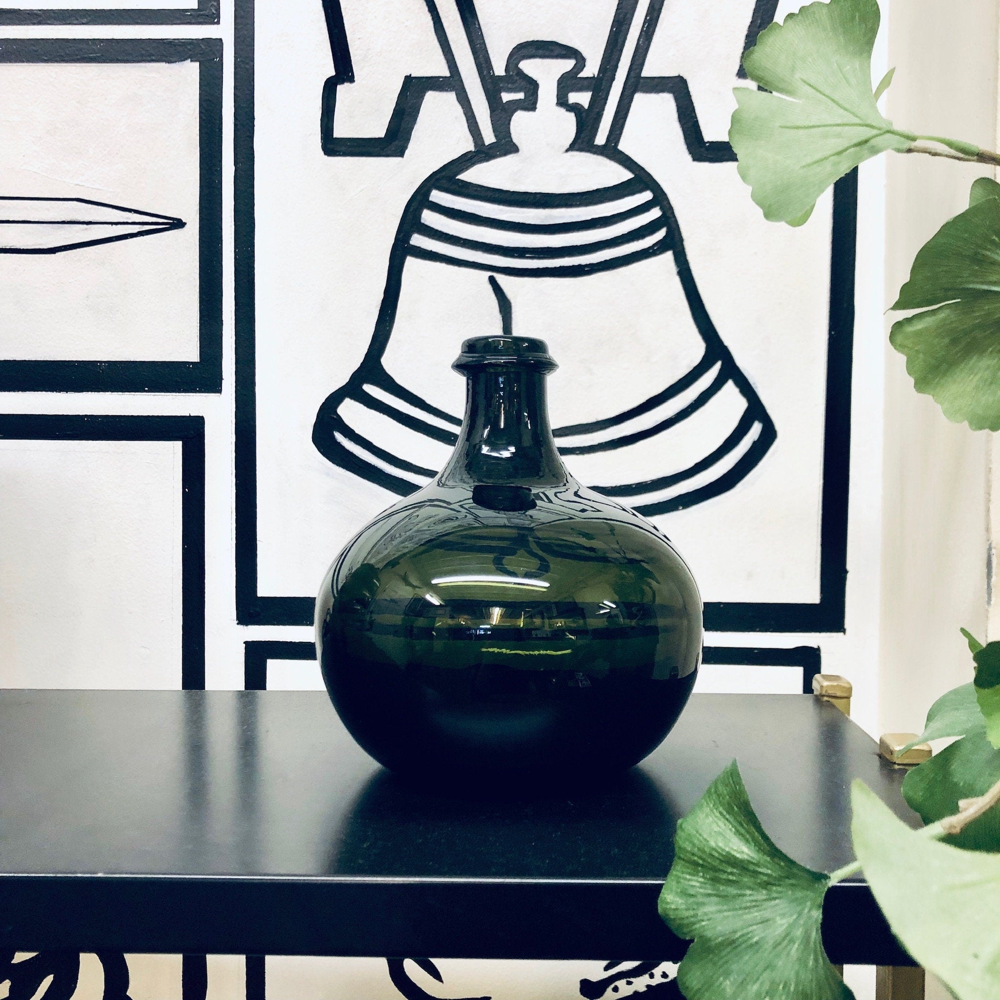 Vintage Glass Bottle, Green Glass Bottle, Vintage Home Decor, Hand Blown Glass, Dark Green Glass, Vintage Vase, Centerpiece, Collectible