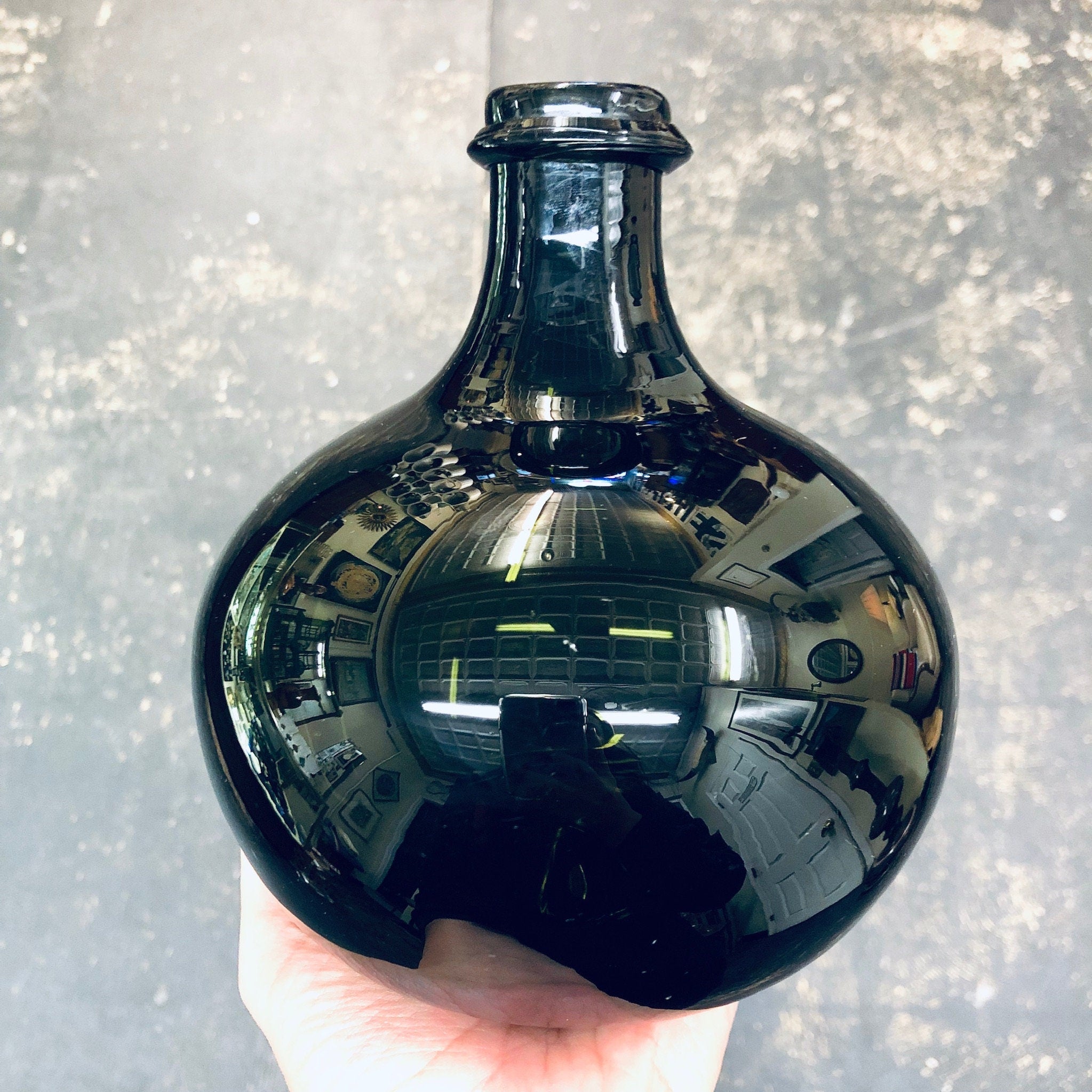 Vintage Glass Bottle, Green Glass Bottle, Vintage Home Decor, Hand Blown Glass, Dark Green Glass, Vintage Vase, Centerpiece, Collectible