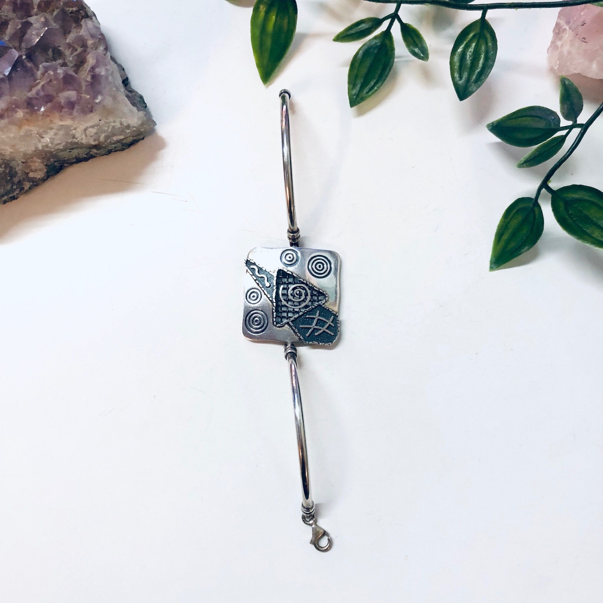 Vintage Bracelet, Silver Bracelet, Bangle Bracelet, Unique Jewelry, Vintage Jewelry, Square Bracelet, Cut Out Bracelet, Hinged Bracelet, 925