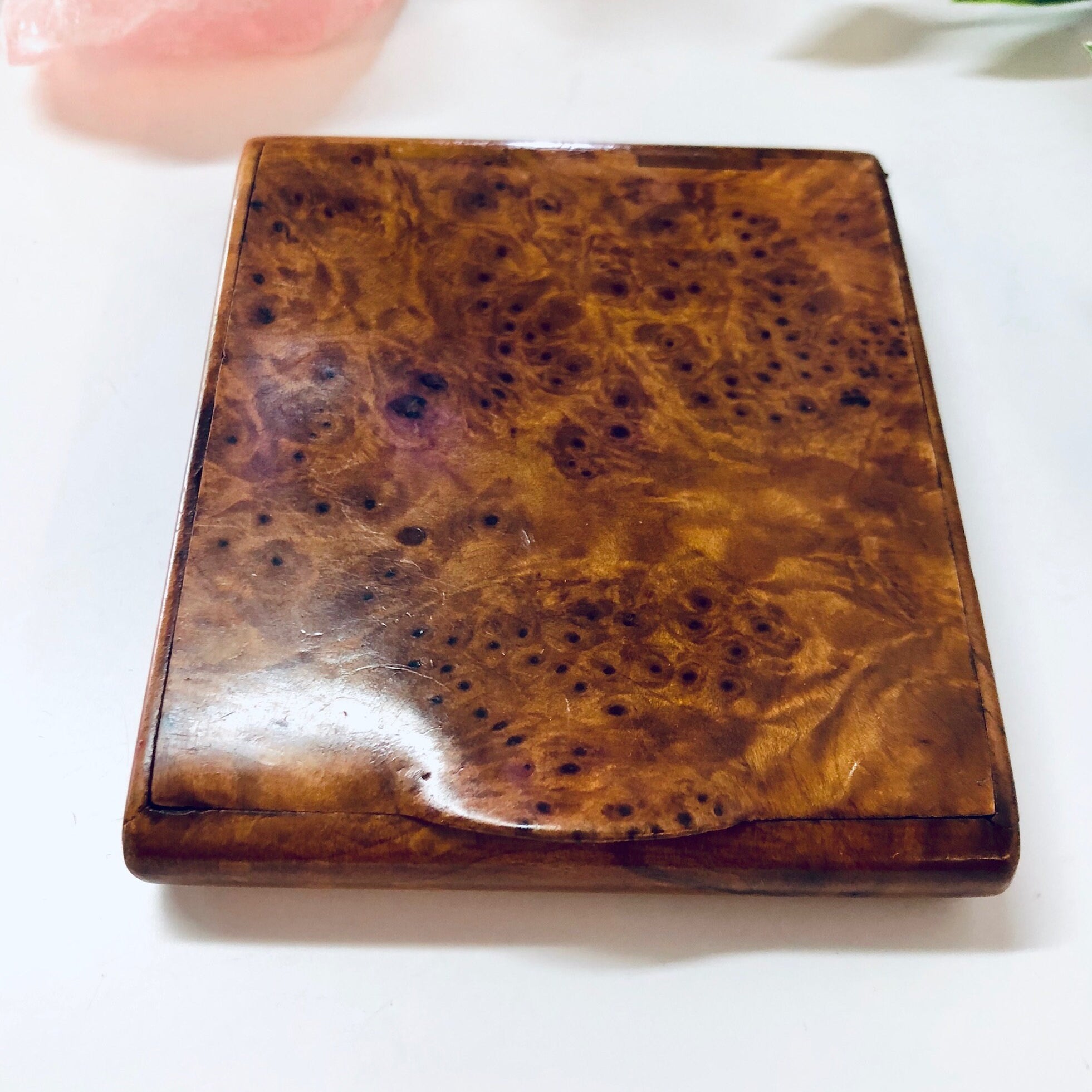 Wooden Hinged Box, Vintage Case, Cigarette Case, Business Card Holder, Wooden Case, Vintage Container, Light Brown Wood, Smoking Accessory
