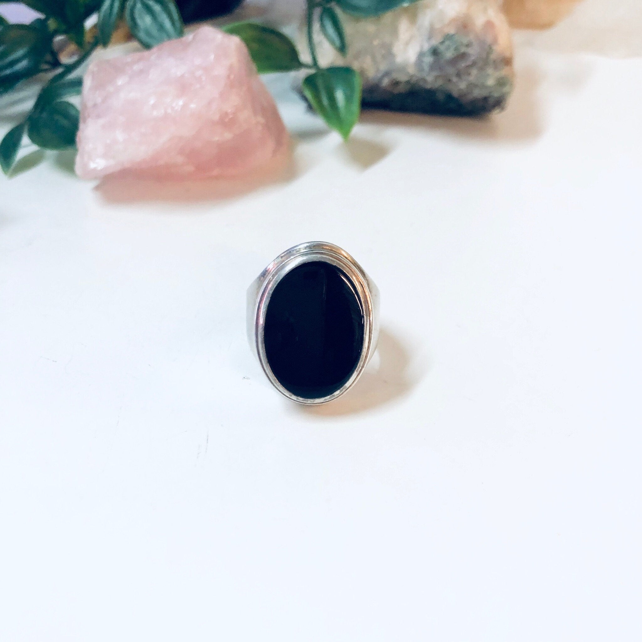 Vintage Silver Ring, Black Onyx Ring, Oval Shaped Stone, Mike Heintz Ring, Designer Jewelry, Vintage Jewelry, Large Ring, Simple Jewelry,