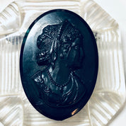 Vintage Cameo, Cameo Brooch, Vintage Jewelry, Black Cameo, Black and Clear, Victorian Style, Unique Jewelry, Large Cameo, Ornate Jewelry