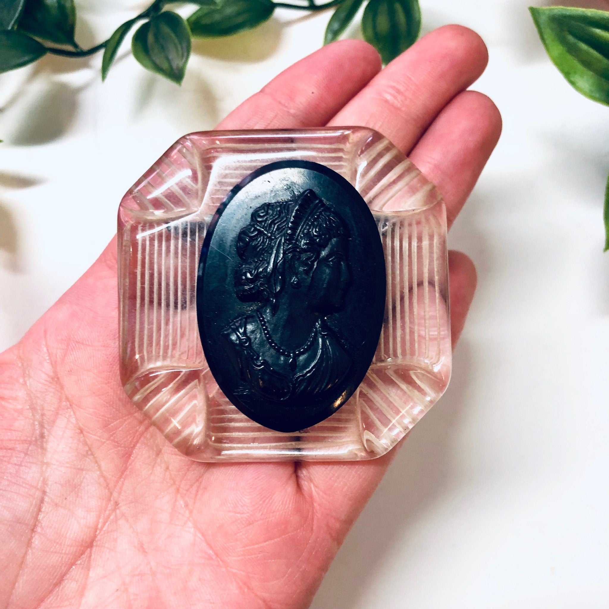 Vintage Cameo, Cameo Brooch, Vintage Jewelry, Black Cameo, Black and Clear, Victorian Style, Unique Jewelry, Large Cameo, Ornate Jewelry