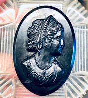 Vintage Cameo, Cameo Brooch, Vintage Jewelry, Black Cameo, Black and Clear, Victorian Style, Unique Jewelry, Large Cameo, Ornate Jewelry