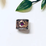 Vintage Silver Ring, Flower Design, Red Stone, Ruby Ring, Floral Design, Thick Band, Band Ring, Vintage Jewelry, July Birthstone, Rose Gold