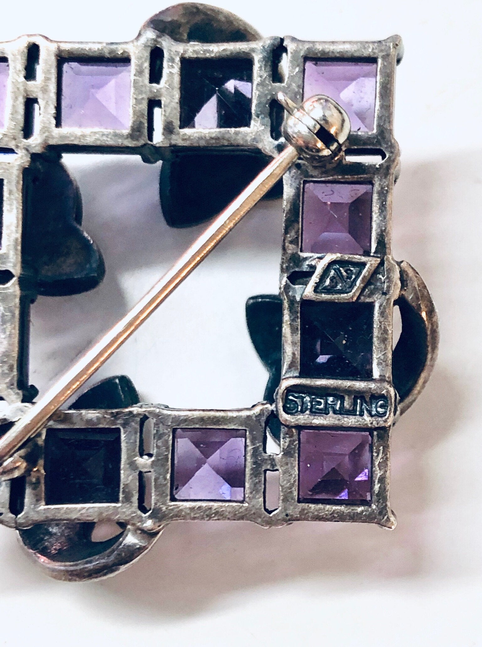 Vintage Silver Brooch, Amethyst Brooch, Marcasite Jewelry, Vintage Jewelry, Square Brooch, Vintage Pin, Square Amethyst Stones, Purple