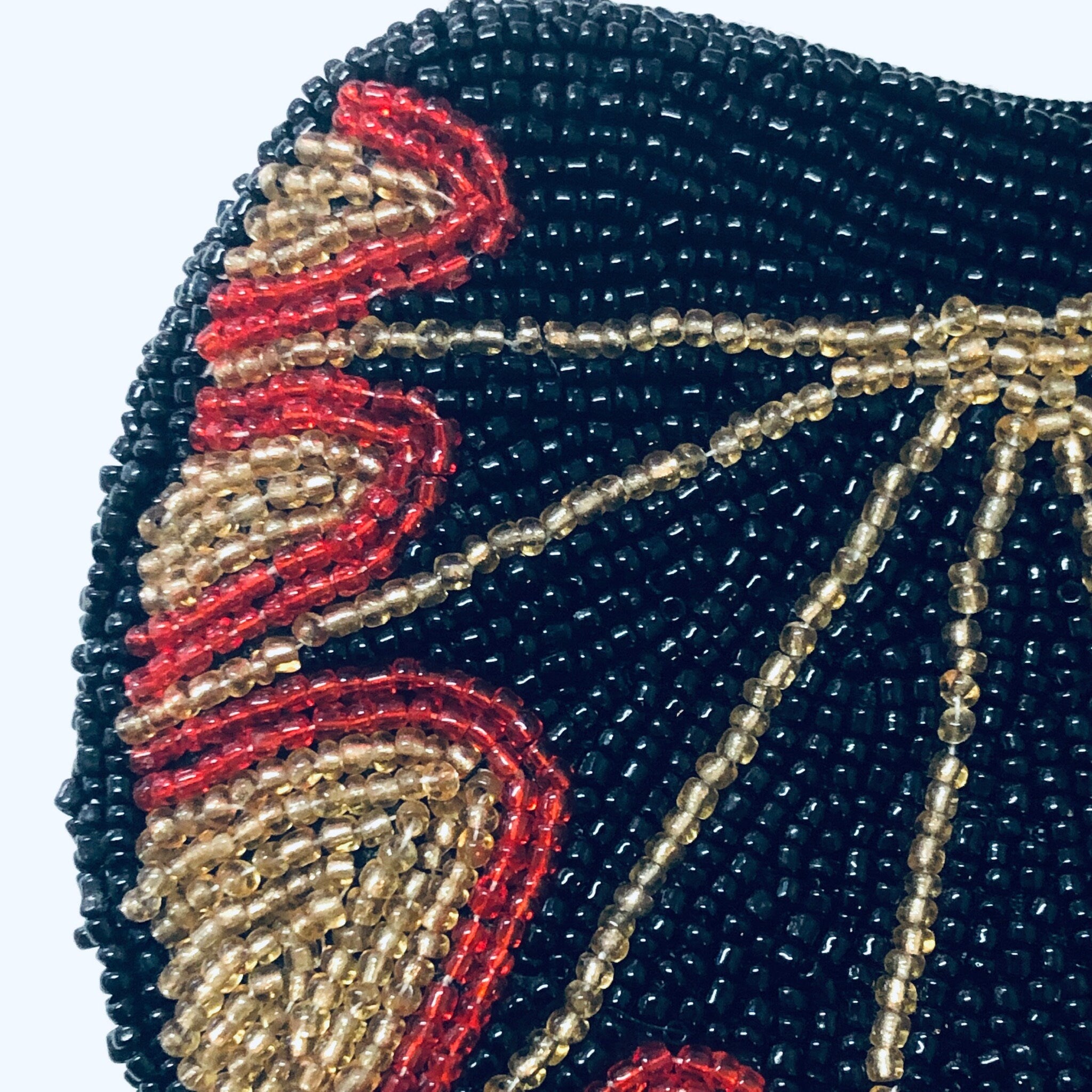 Vintage Purse, Beaded Purse, Small Bag, Evening Bag, Beaded Handbag, Black Beads, Gold Beads, Red Beads, Change Purse, Beaded Wallet, Beads