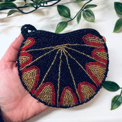 Vintage Purse, Beaded Purse, Small Bag, Evening Bag, Beaded Handbag, Black Beads, Gold Beads, Red Beads, Change Purse, Beaded Wallet, Beads