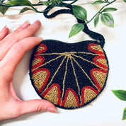 Vintage Purse, Beaded Purse, Small Bag, Evening Bag, Beaded Handbag, Black Beads, Gold Beads, Red Beads, Change Purse, Beaded Wallet, Beads