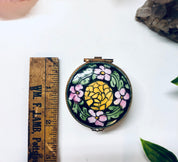 Small Floral Pill Box, Hinged Container, Vintage Pill Box, Floral Box, Pink, Yellow, Green, Black, Ring Box, Ceramic Pill Box, Handmade Gift