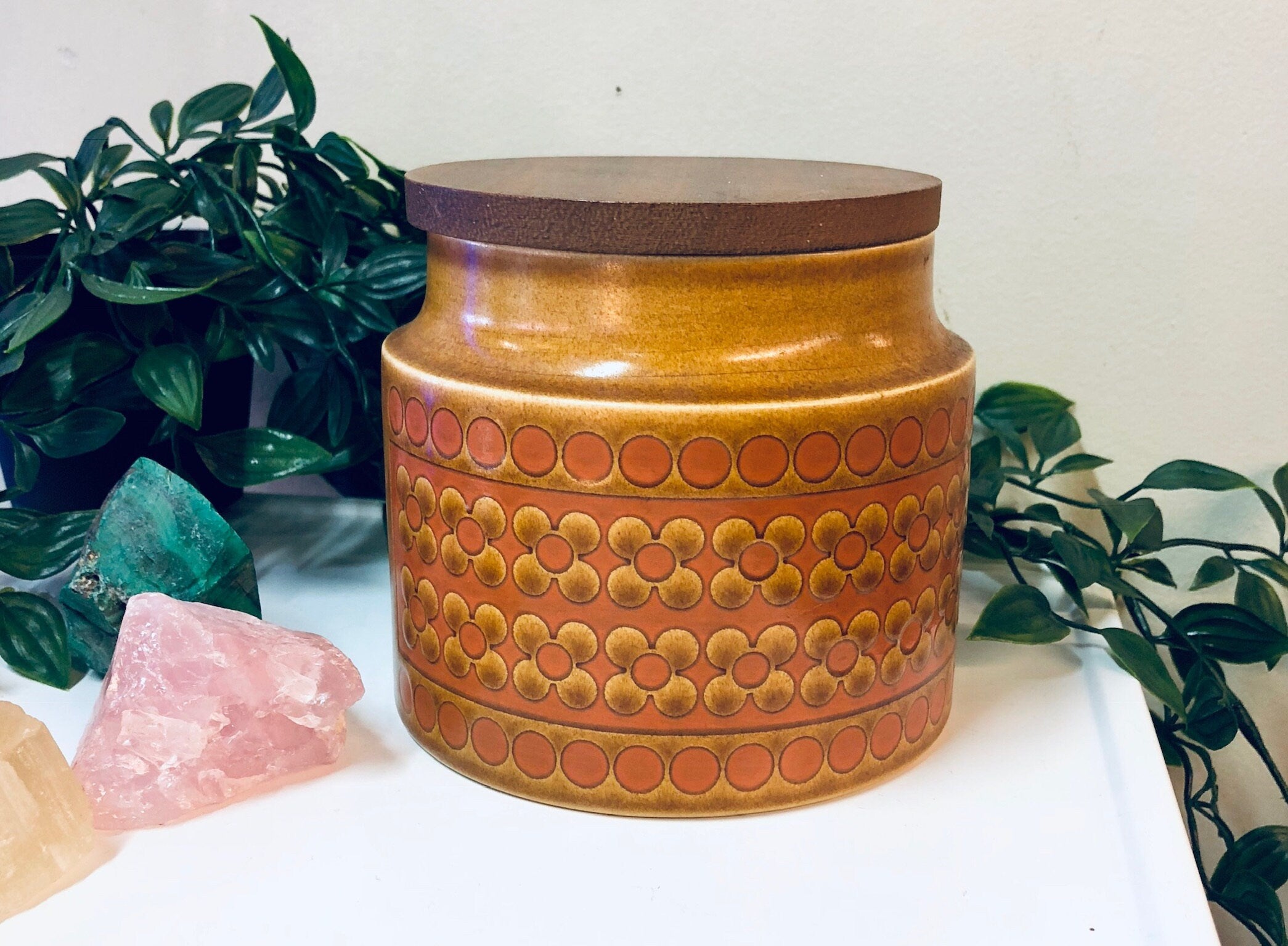 Vintage Hornsea Saffron Pottery, Kitchen Potter, Vintage Kitchen Storage, Vintage Ceramic Canister, Lidded Container, Orange, Floral Design